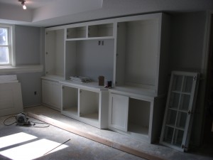 Basement Remodel Built In Media Center Painted cabinetry Stillwater MN