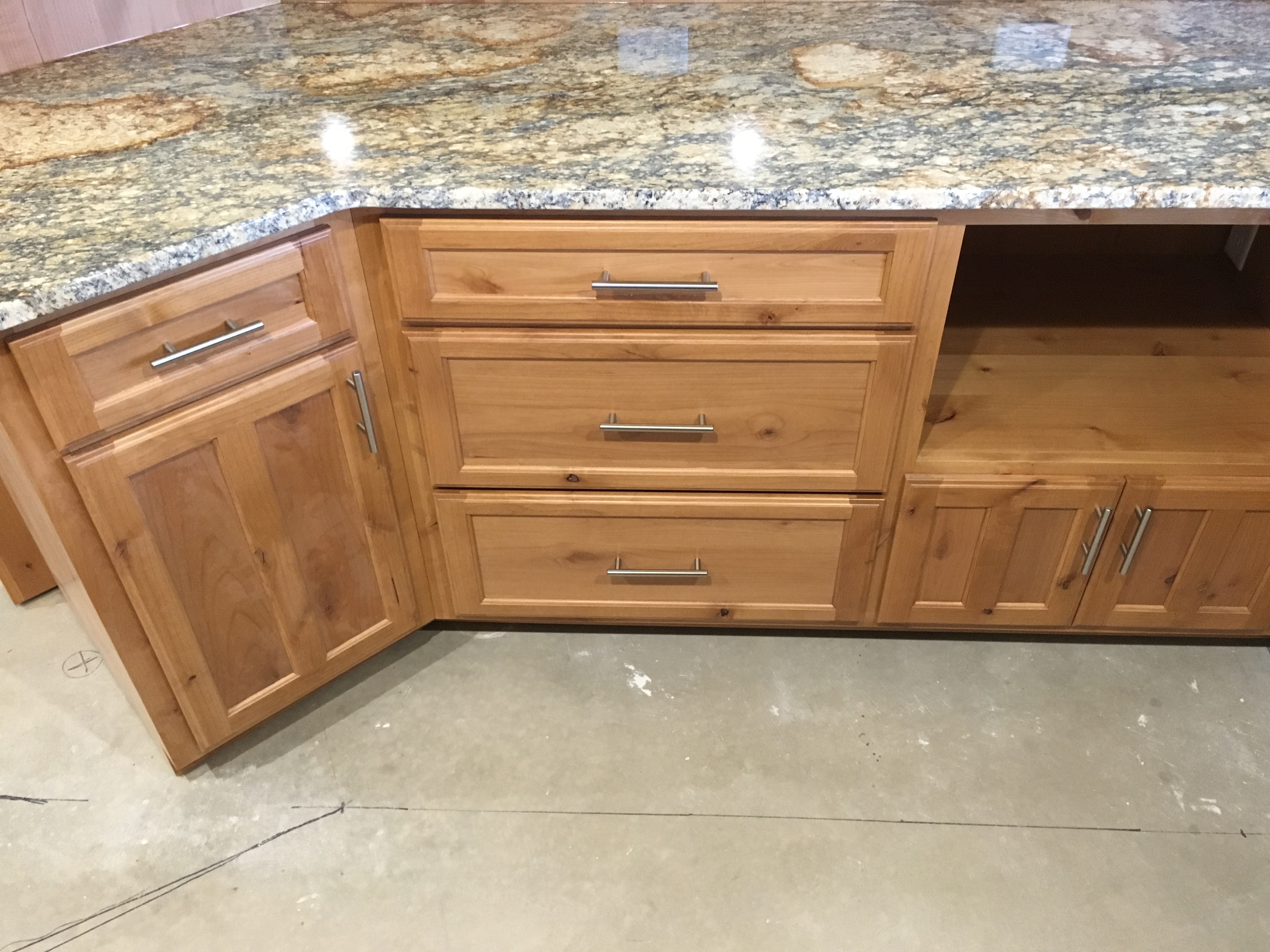 Custom Bar cabinets Centerville MN Rustic Alder Cabinets Stained alder cabinets Silestone Countertops