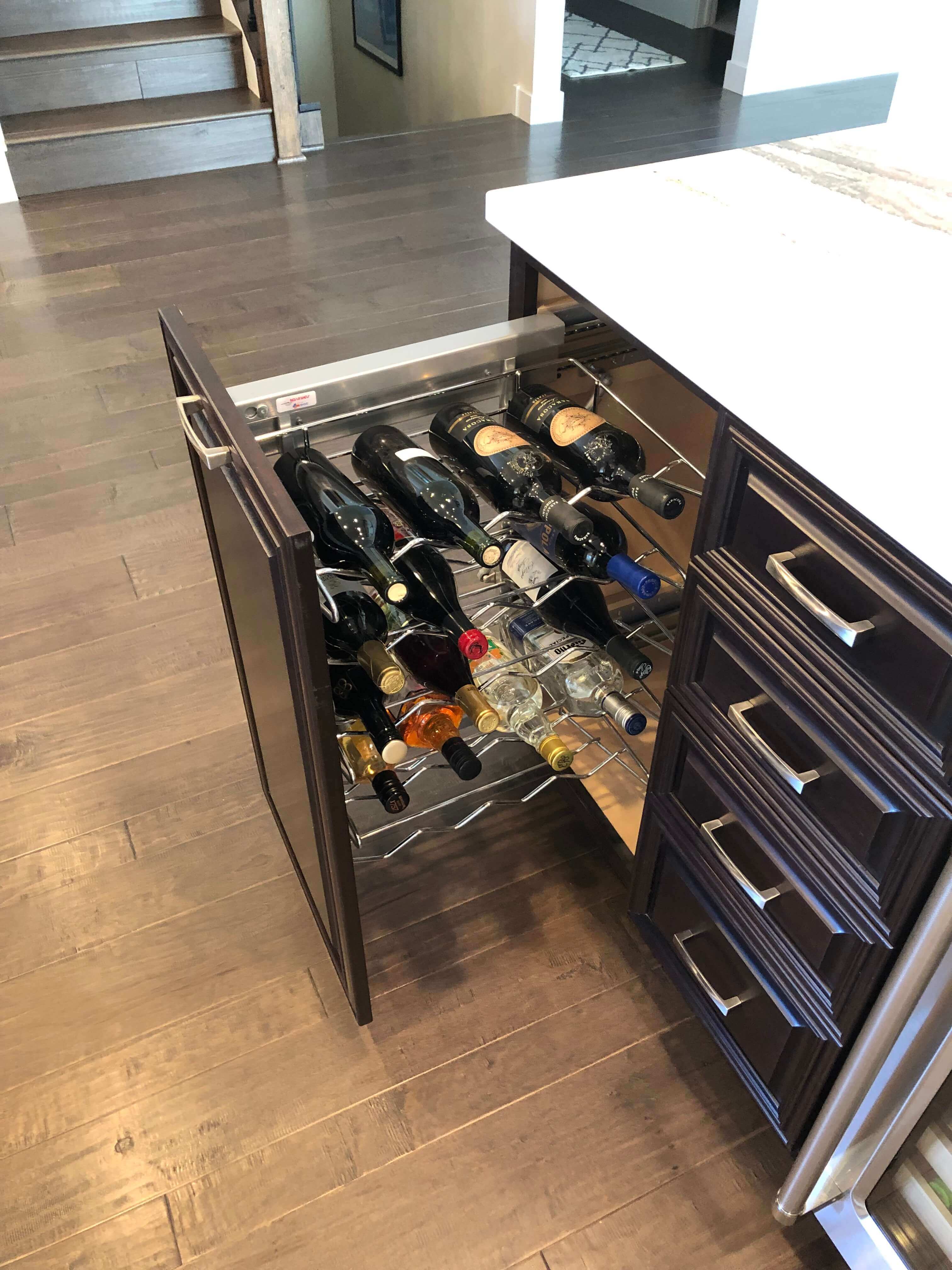 dry bar cabinet with wine fridge. 